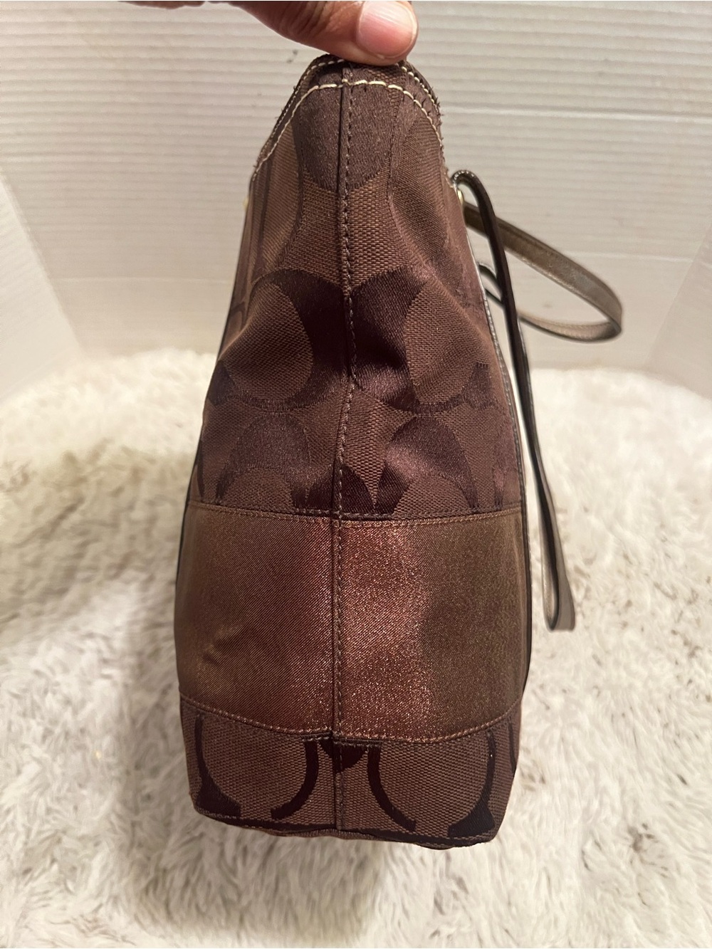 Coach Vintage y2k Brown and Gold Signature Stripe Metallic Copper Tote - Picture 5 of 11